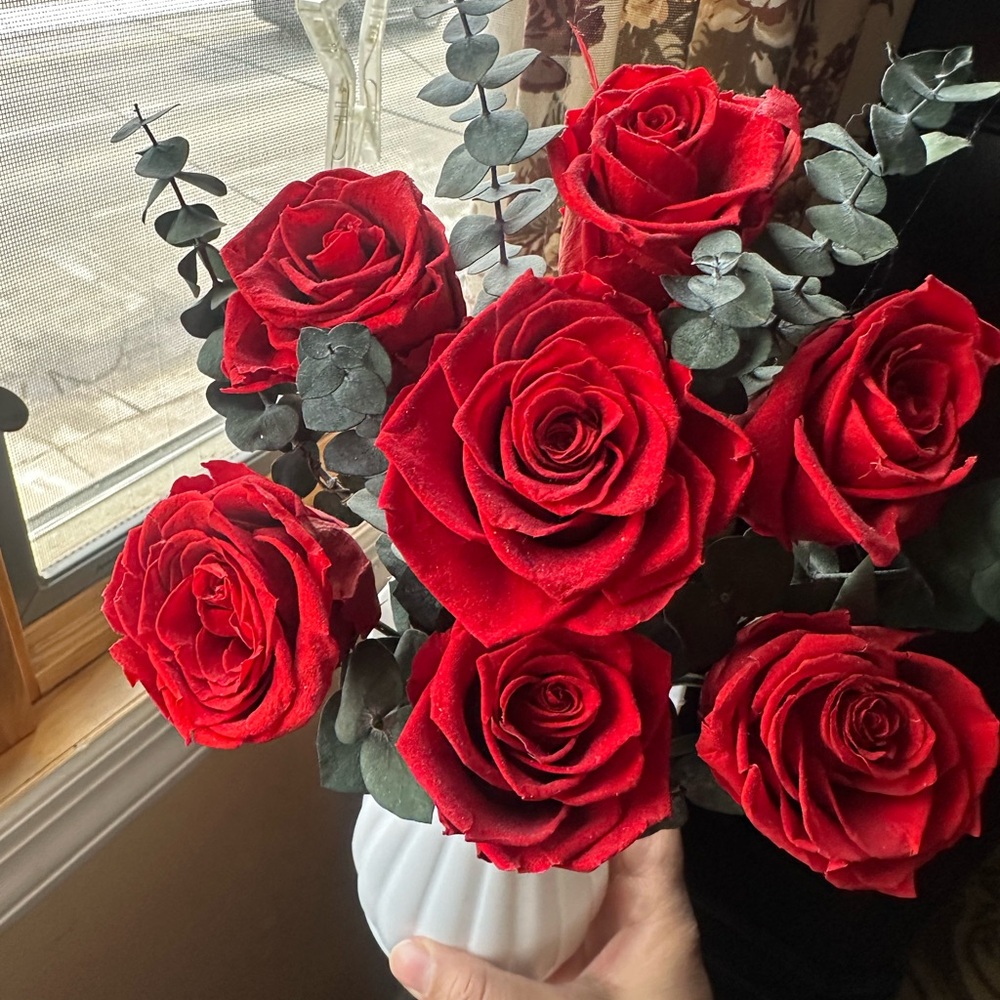 Elegant Red Rose Bouquet in White Vase